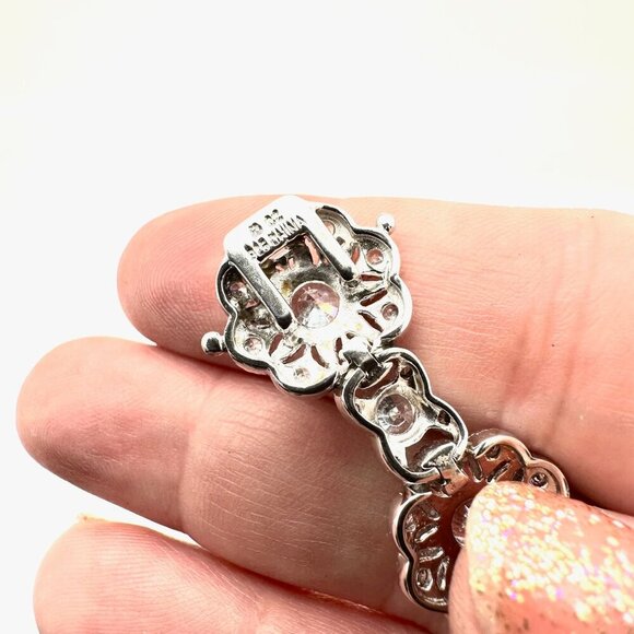 Womens Bracelet Sterling Silver Cubic Zirconia Flower Design Tennis 7.5 Inch - Picture 7 of 7